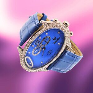 Winder Geen Blue Crystal Oval Watch – NEW Genuine Leather Band